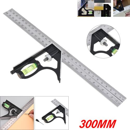 Multi-functional 12 Inch 300mm Adjustable Stainless Steel Combination Angle Ruler 45 / 90 Degree Measuring Tools
