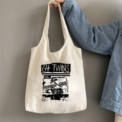 Tote Bag Canvas Vintage Graffiti Cartoon Print Reusable Shopping Bag Eco Friendly Large Tote Bag Grocery Shopping Bags Foldable