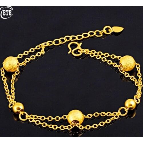 Vietnam Sand Gold 18K Real Gold Round Bead Bracelet Couple Charm Bracelet Bohemian Fashion Wedding Party Luxury Jewelry Gift