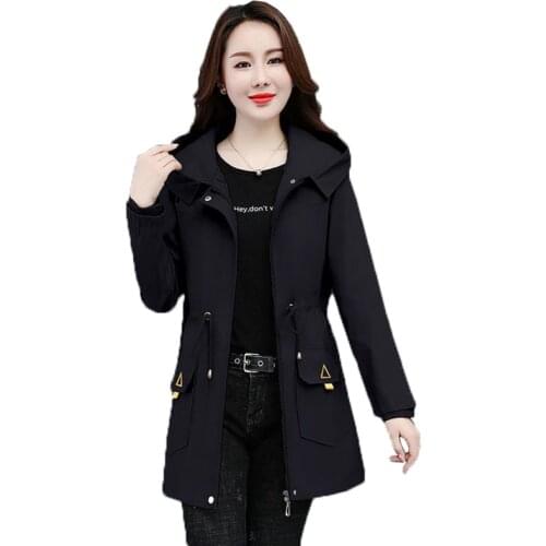 Womens Windbreaker 2021Female Spring Autumn New Korean Wild Loose Trench Coat Plus Size Long Coats Hooded Trench Coat Lining C