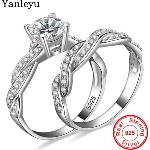 Yanleyu Infinity Love Promise Engagement Rings Set Authentic 925 Sterling Silver Cubic Zirconia Wedding Rings for Women PR360