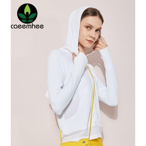 CAEEMHEE Women Sport Jacket Long Sleeve Zipper Hooded Running Jacket Gym Fitness Coat Breathable Yoga Tops Workout Sweatshirts