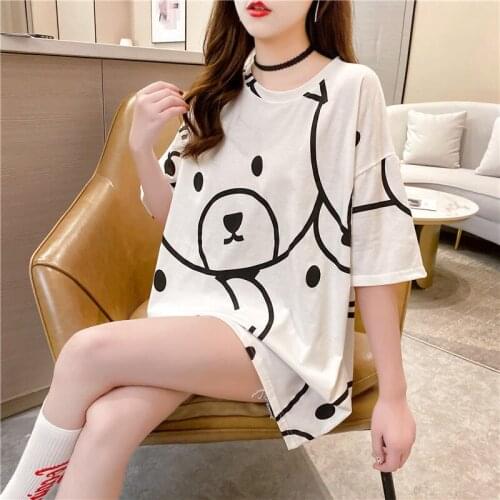 Cartoon Bear Loose Mid-length Short-sleeved T-shirt Women 2021 New Fashion Summer Top Women