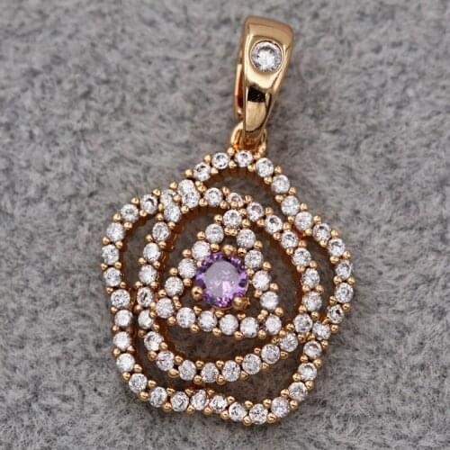 Fashion Bohemian Flower Pendant for Women white Gold Plated Red Zirconia Necklace Pendant Fashion Wedding Jewelry Accessories