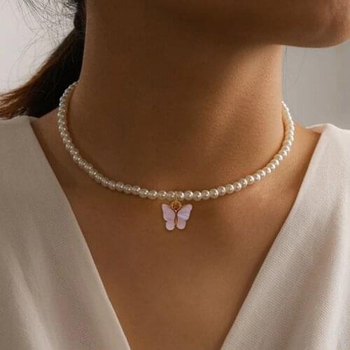 Fashion Butterfly Pearl Choker Necklace for Women female Aesthetic Neck Chain Fashion Choker collar Jewelry collares para mujer