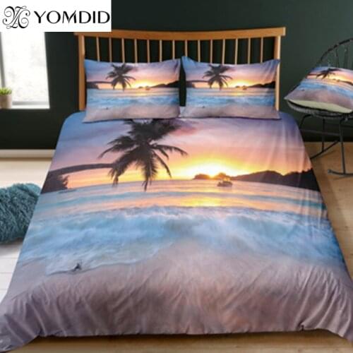2/3PCS Bedding Set Sunset Seaside Scenery Print Duvet Cover Set Printed Bedclothes With Pillowcase Home Bedroom Decoration