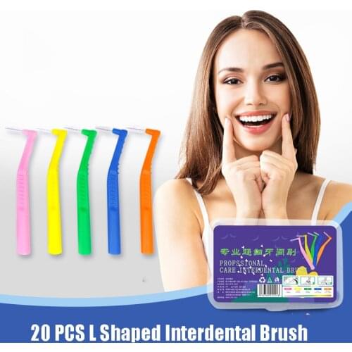 20 PCS L Shaped Interdental Brush, 0.6mm-1.2mm Dental Floss Cleaners Orthodontic Wire Brush Toothbrush Toothpick Oral Hygiene