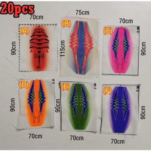 20pcs Squid bait cloth Polyester fabric Fish Shrimp Bright pattern printed Fine mesh Lure artisan Accessories Popular colors Jig