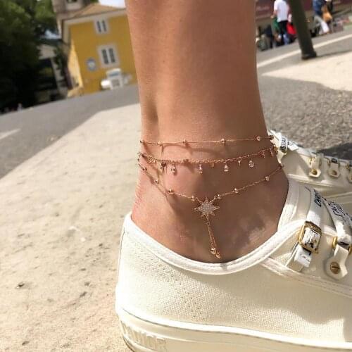 3pcs/set Bohemian Gold Disc Hexagonal Star Crystal Anklet Set Sunshine Beach Surfing Jewelry Accessories Dropshipping