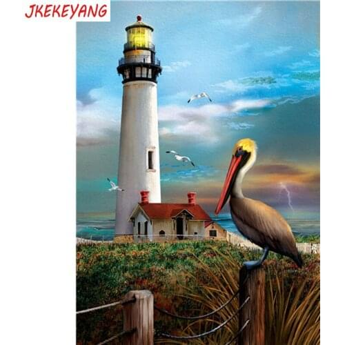 5D Diy diamond painting Seaside lighthouse and birds Diamond Mosaic sale Rhinestone Embroidery cross stitch Y3766