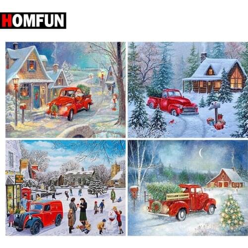 HOMFUN Diamond Painting Full Square/Round Diamond "Christmas house car" Pattern Embroidery Cross Stitch 5D Rhinestone Painting