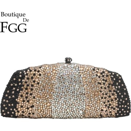 Boutique De FGG Elegant Women Crystal Clutch Evening Purses Bridal Wedding Party Clutch Minaudiere Rhinestone Handbags