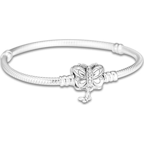 Moments Silver Bracelet with Decorative Butterfly Clasp For Woman DIY Beads & Charms Sterling Silver Fashion Jewelry Bracelets