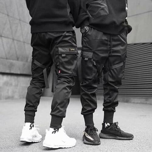 2021 Hip Hop Boy Multi-pocket Elastic Waist Design Harem Pant Men Streetwear Punk Casual Trousers Jogger Male Dancing Black Pant