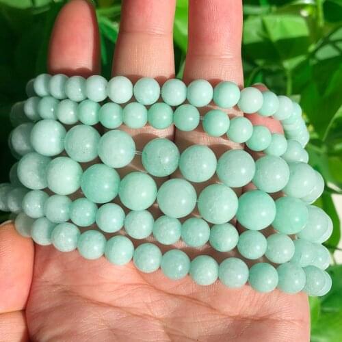 Natural Blue Amazonite Stone Beads Round Loose Spacer Beads 4 6 8 10 12MM For Jewelry Making Fit DIY Bracelet 15"Inches