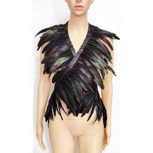 Black Iridescent Rooster Feather Shawl Scarf Feather Shoulder Wraps Shrug Punk Gothic Party Halloween Carnival Rave Show Decor