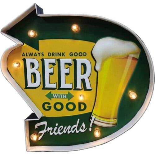 Coffee Bar Decor Metal Wall Retro Tin Vintage Signs Industrial Style Light Up Sign for Home or Cafe Wall Decoration