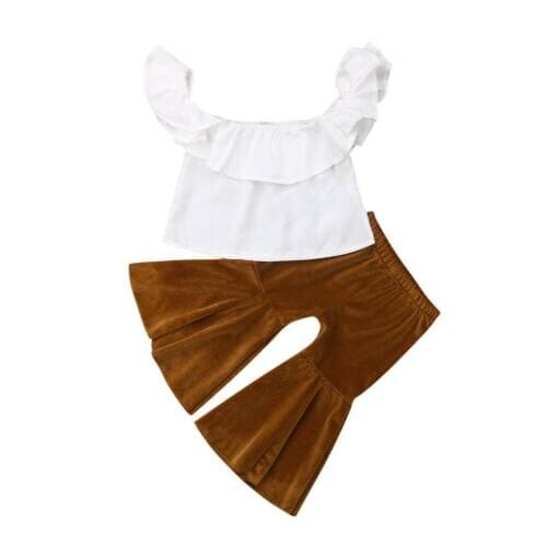 Boutique girl clothes Kids Baby Girl Clothes Solid Top T shirt+Flares Pants Bell Bottoms 2PCS Outfit Set