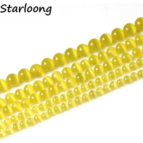 4/6/8/10/12MM Smooth yellow Cats Eye Beads Natural Stone Spacer Loose beads 15.5"/Strand Mexican Opal DIY making for bracelet