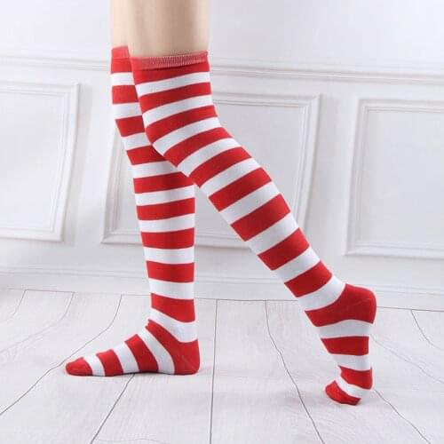 Women’s Cotton Striped Funny College Christmas Cosplay Anime Sexy Thigh High Long Socks Cute Over the Knee Stockings For Girls