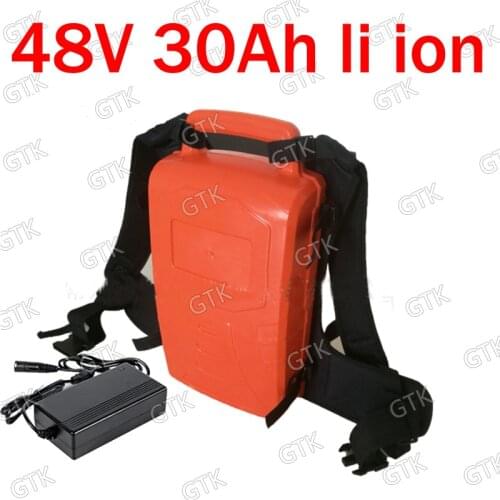 GTK Portable 48v 30ah lithium ion battery 18650 BMS 48v li-ion for 350w bike Garden Trimmer Grass mower Chainsaw + 5A charger