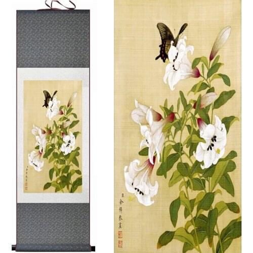 Butterfly and flowers Painting Home Office Decoration Chinese scroll painting birds painting flower paintingPrinted painting