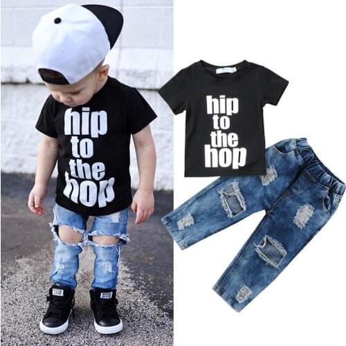 New Toddler Kids Baby Boys Clothes T Shirt Tee Tops+Denim Pants Outfits Set