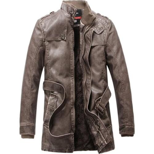 Winter Jacket Men Brand New Windproof Leather Jackets Mens Stand Collar Thicken Fleece Warm Jackets Winter Coats Outwear Clothes