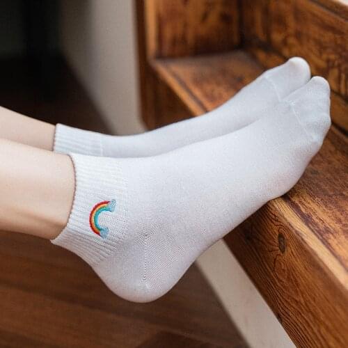 Summer Fashion Girls Woman Socks Casual Thin Breathable Cotton Short Socks Cute Cartoon Embroidery Low Cut Ankle Socks Slippers