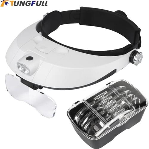 Headband Magnifier Multi-functional Illuminated Magnifier Magnifying Glass 1X 1.5X 2X 2.5X 3.5X Head Loupe Magnifier Repair Tool