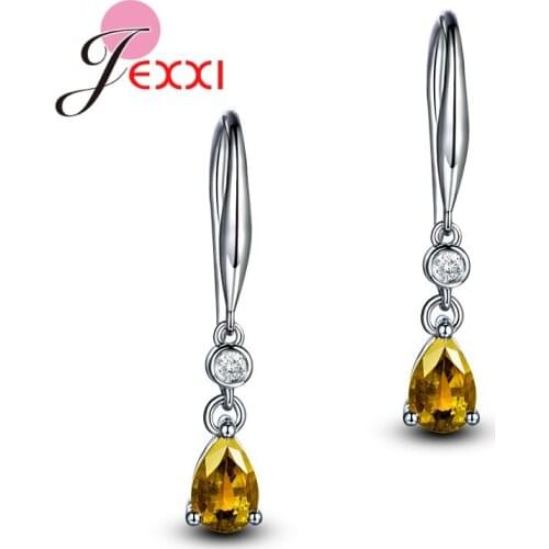 Trendy Simple White Water Drop Shape AAA Zirconia Crystal Pendant Hook Earrings For Bridal Women Wedding Jewelry