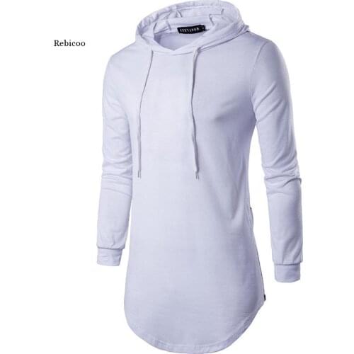 Mens Fashion Oversized T-Shirts Cotton Hooded t Shirts Long Sleeves Extend Hem Zipper Hip Hop Streetwear Casual Hip Hop Men Tee
