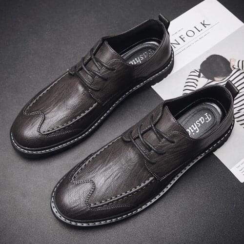 New Spring And Autumn Mens Leather Shoes Lace Up Popular Office Shoes Business Casual Shoes Men Outdoor Non-slip Male Shoes