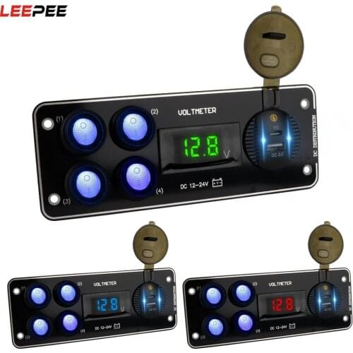 QC3.0 4 Gang Switch Panel 12-24V Voltmeter Car Push Button PD Car charging For Car RV Truck ATV UTV Camper Caravan
