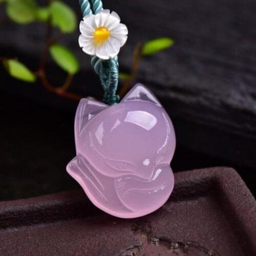 Crystal Fox Pendant, DIY Pendant, Big Head Fox Jade Chalcedony Pendant