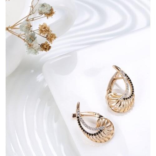 Gulkina Hot 585 Rose Gold Earrings Trend Vintage Jewelry 2021 Hollow Flower Black Natural Zircon Drop Earrings For Women