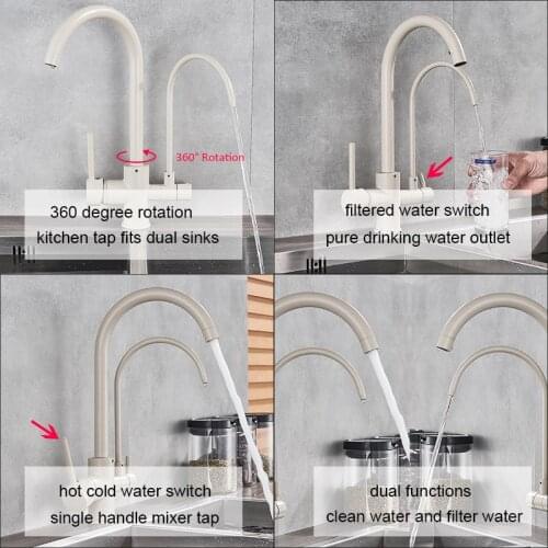 Beige Black Purifier Water Kitchen Faucet Filter Water Tap 360 Rotation Dual Handles Purification Filtered Kitchen Sink Faucet