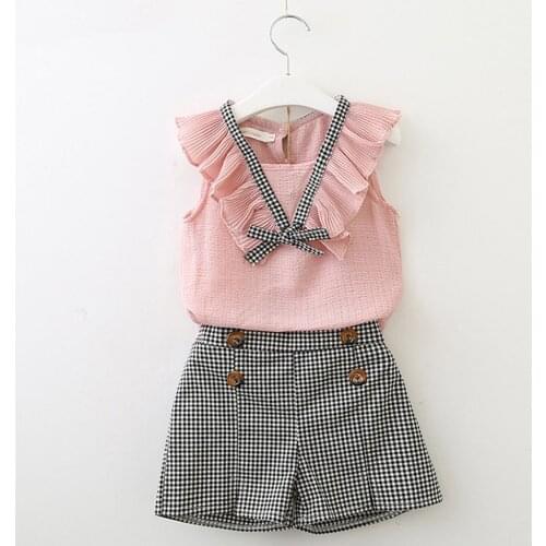 TELOTUNY Childrens clothing Toddler Kids Baby Girls Outfits Bowknot Sleeveless Vest Tops+Plaid Shorts Pants Clothes Set Jun20