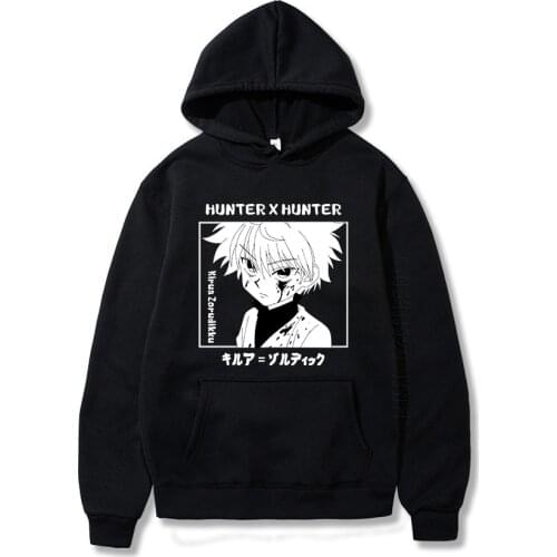 Anime Hunter X Hunter Printed Harajuku Hoodies Killua Zoldyck Anime Hot Blood Manga Fans Pullover Hoodie For Men