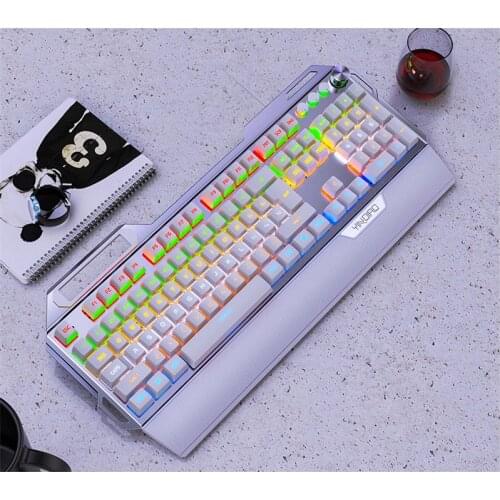 Usb wired metal real mechanical gaming keyboard Office RGB with hand rest phone holder Full Size 104 key Blue Black Switch