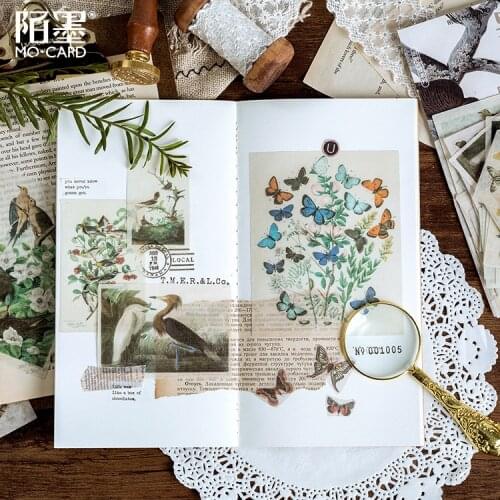 Vintage Insect illustrated Butterfly Bird Background Craft Paper Sticker DIY Diary Journal Decoration Sticker Album Scrapbooking