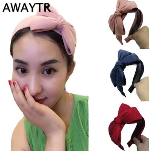 Big Bow Hairband AWAYTR 2019 Winter Velvet Hair Bands Suede Bow Knotted Hair Accessories for Girls Women Wide Headband