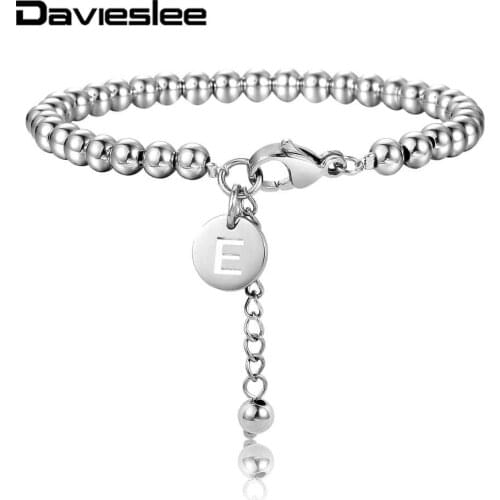 Silver Color Beaded Bracelet for Women Initial Letter A Z Charm Bracelet Stainless Steel Adjustable Bracelets Jewelry LDB256