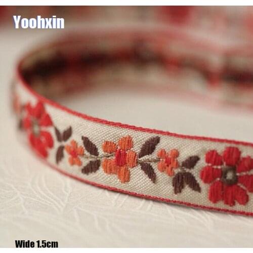 1.5CM Wide HOT cotton Beige Embroidery Lace Fabric DIY applique collar trim ribbon cord Sewing guipure wedding dress cloth decor
