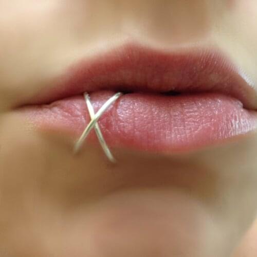 1pc Hypoallergenic Lip Cuff Cross Shaped Fake Lip Rings 925 sterling Silver gold piercing Body Jewelry for Women Septum 20G New