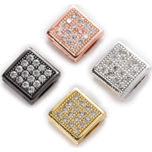 1 Piece Micro Inlays Zircon Square Shaped Copper Beads for Jewelry Making Women Children DIY Bracelet Necklace Findings 9mm