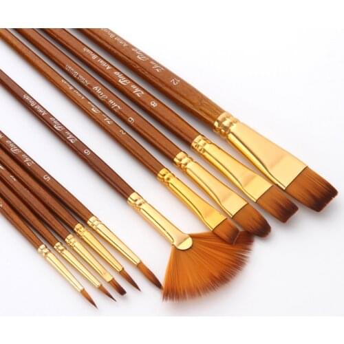 10pcs Paint Brushes Set Kit Artist Paintbrush Multiple Mediums Brushes with Nylon Hair for Acrylic Aquarelle Painting