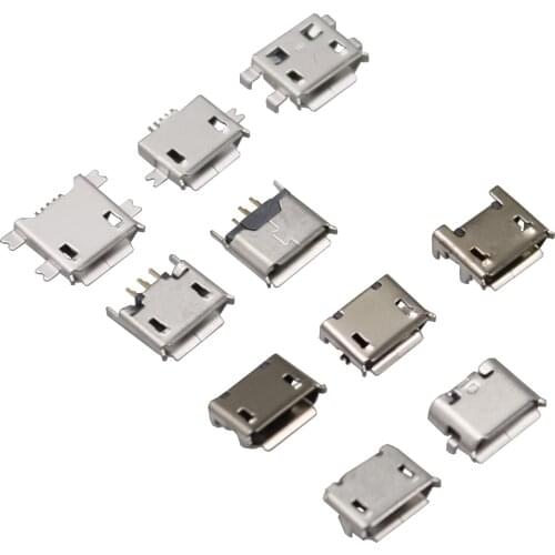 100Pcs Multiple Micro USB Female 5 Pin PCB Soldering Socket Connectors