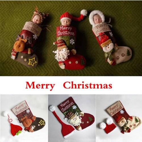 2020 Christmas Newborn Baby Photography Props Wraps Baby Hat Accessories Xmas Deer Baby Sock Sleeping Bag Photography Prop