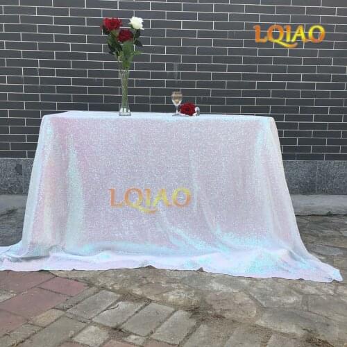 2021 Hot Sale Iridescent White Sequin Tablecloth Rectangle Sequin Table Linens for Wedding/Christmas Party Decoration-90X132inch
